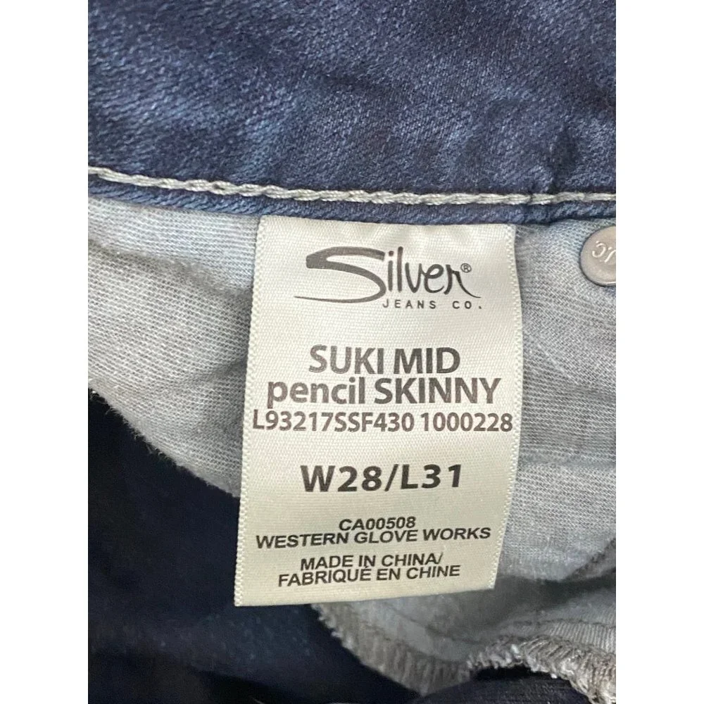 Silver Jeans Suki Mid Pencil Skinny Jeans 28/31 Med Dark Wash - Picture 7 of 12